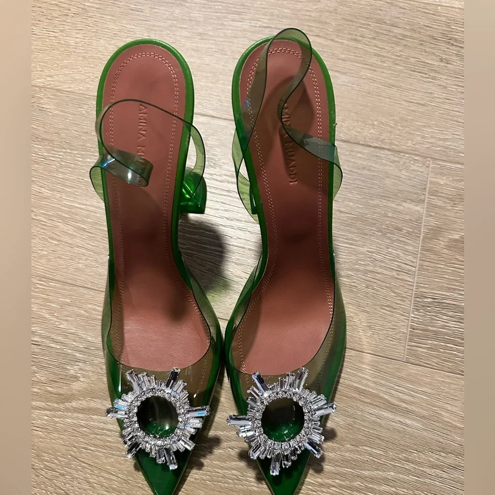 AMINA MUADDI Begum Crystal Embellished Green PVC Pumps IT40 / US10 - Picture 5 of 12